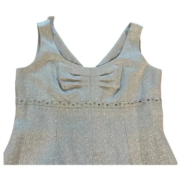 Tahari Metallic Silver Tweed Cocktail Dress Knee Length Party Sleeveless Size 14 - Picture 2 of 6